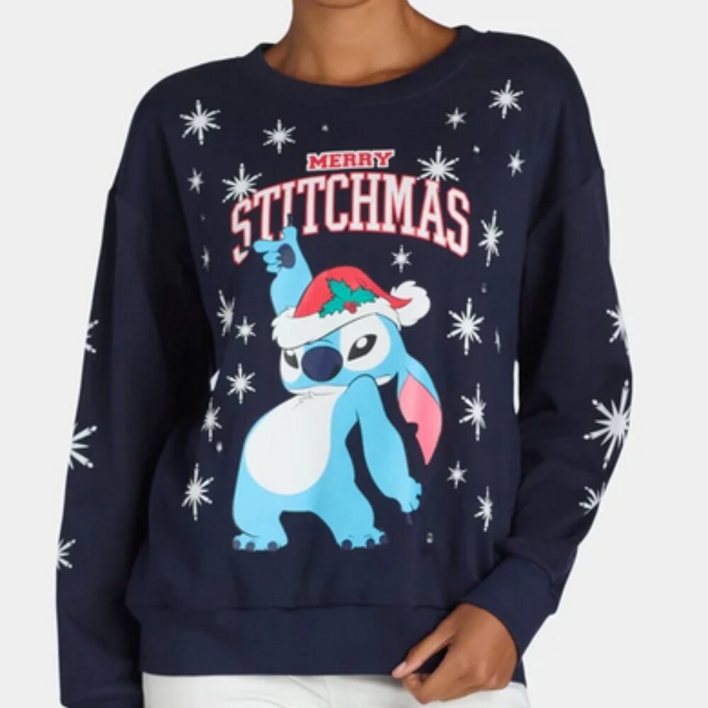 NWT Disney Stitch Light Up Christmas Sweatshirt Sweater Top Womens Sz M 8-10